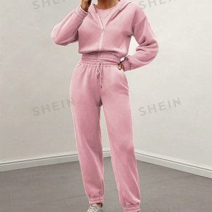 Shein Slayr Ladies Pink Hooded Jacket And Drawstring Long Pants Set Size M 38 6